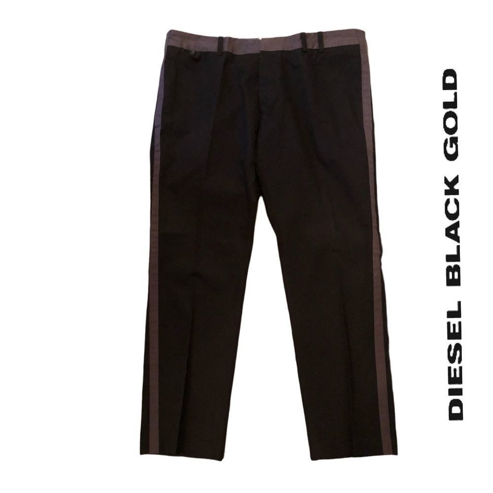 Diesel Black Gold Tuxedo Stripe Cotton Pants,   NWOT, Size 36/29‎